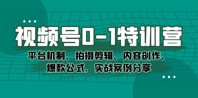 视频号0-1特训营：平台机制、拍摄剪辑、内容创作、爆款公式，实战案例分享-91搞钱