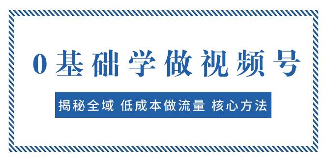 0基础学做视频号：揭秘全域 低成本做流量 核心方法  快速出爆款 轻松变现-91搞钱