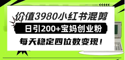 价值3980小红书混剪日引200+宝妈创业粉,每天稳定四位数变现!-91搞钱