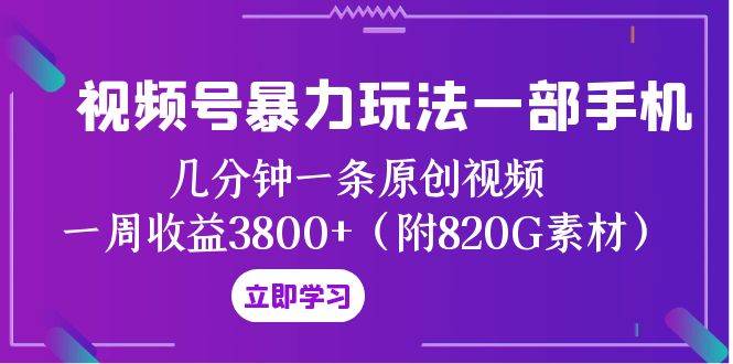 视频号暴力玩法一部手机 几分钟一条原创视频 一周收益3800+（附820G素材）-91搞钱