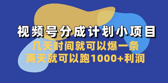 视频号分成计划小项目：几天时间就可以爆一条，两天就可以跑1000+利润-91搞钱