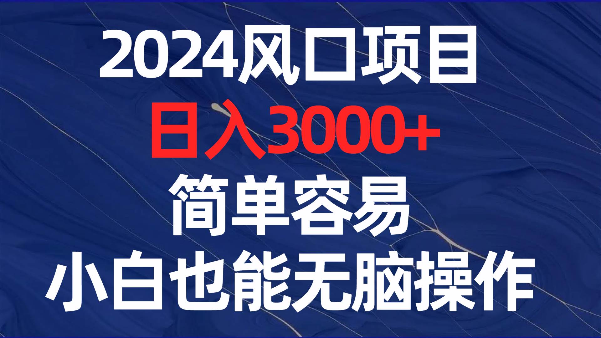 2024风口项目，日入3000+，简单容易，小白也能无脑操作-91搞钱