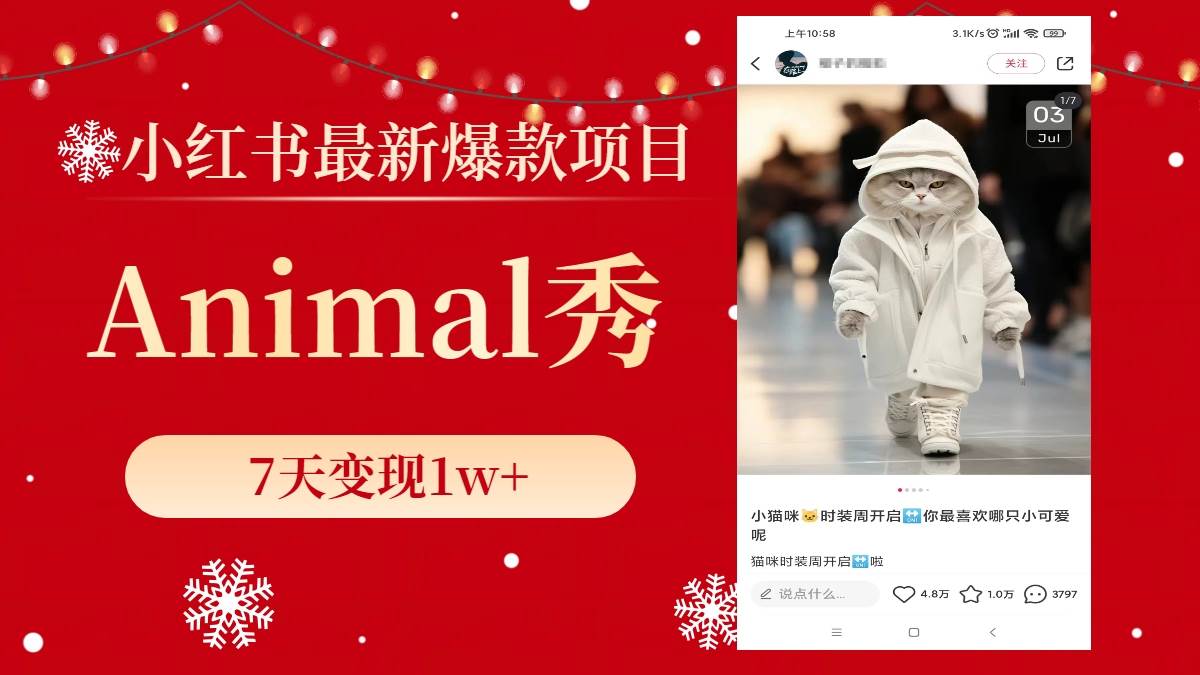 小红书最新爆款项目,Animal秀,7天变现1w+-91搞钱