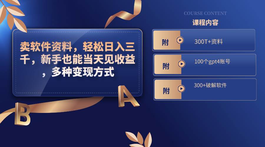 卖软件资料,轻松日入三千,新手也能当天见收益,多种变现方式,(附300T+资料,100个gpt4账号,300+破解软件)-91搞钱