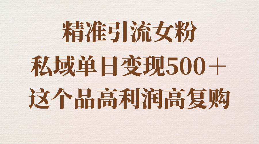 精准引流女粉,私域单日变现500+,高利润高复购,保姆级实操教程分享-91搞钱