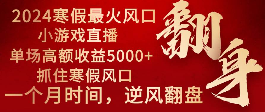 2024年最火寒假风口项目 小游戏直播 单场收益5000+抓住风口 一个月直接提车-91搞钱