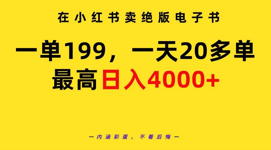 在小红书卖绝版电子书，一单199 一天最多搞20多单，最高日入4000+教程+资料-91搞钱