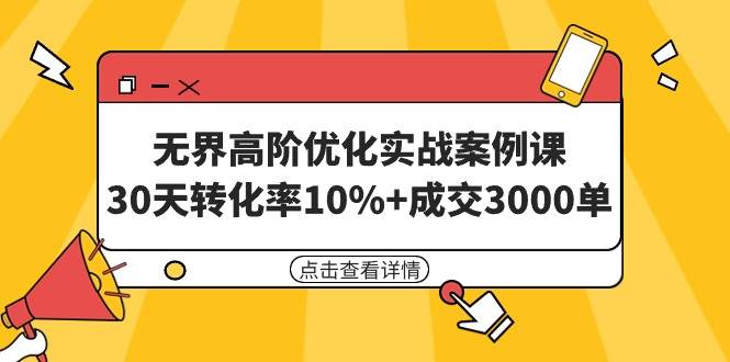 无界高阶优化实战案例课,30天转化率10%+成交3000单(8节课)-91搞钱