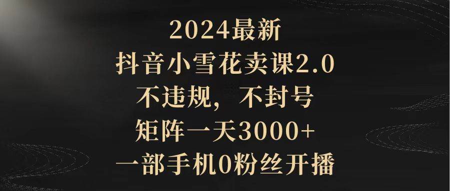 2024最新抖音小雪花卖课2.0 不违规 不封号 矩阵一天3000+一部手机0粉丝开播-91搞钱