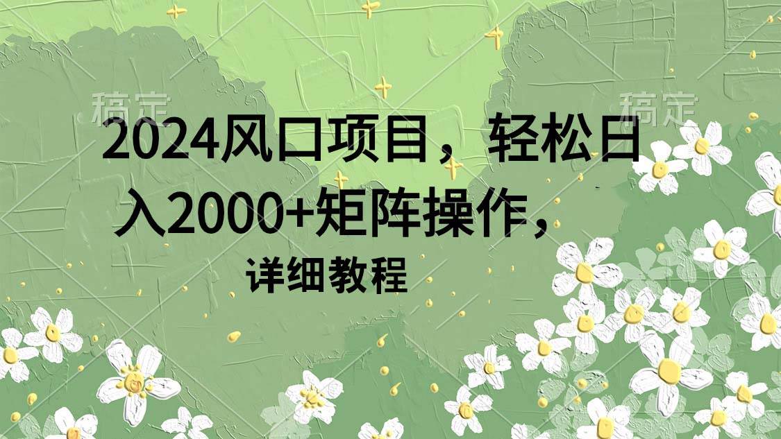 2024风口项目，轻松日入2000+矩阵操作，详细教程-91搞钱