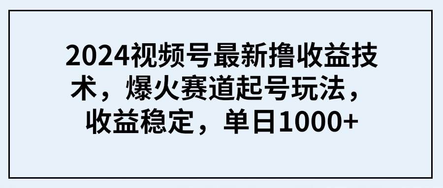 2024视频号最新撸收益技术，爆火赛道起号玩法，收益稳定，单日1000+-91搞钱