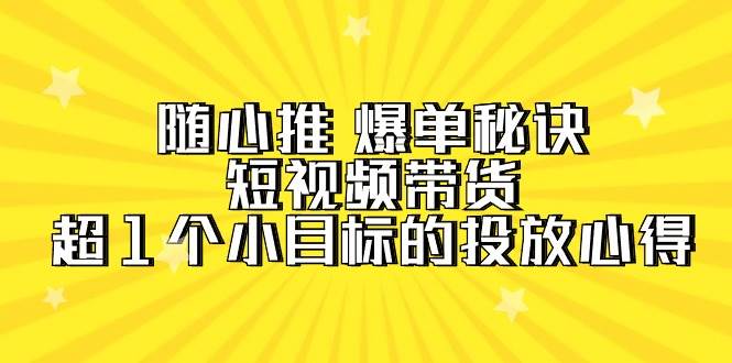 随心推 爆单秘诀,短视频带货-超1个小目标的投放心得(7节视频课)-91搞钱