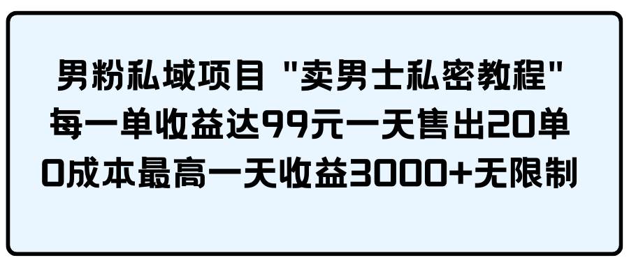 男粉私域项目 卖男士私密教程 每一单收益达99元一天售出20单-91搞钱