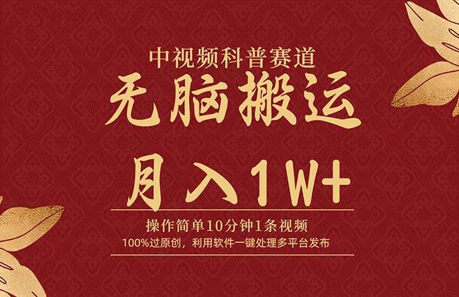 中视频科普赛道，10分钟1条视频，条条爆款，100%过原创，无脑搬运月入1W+-91搞钱