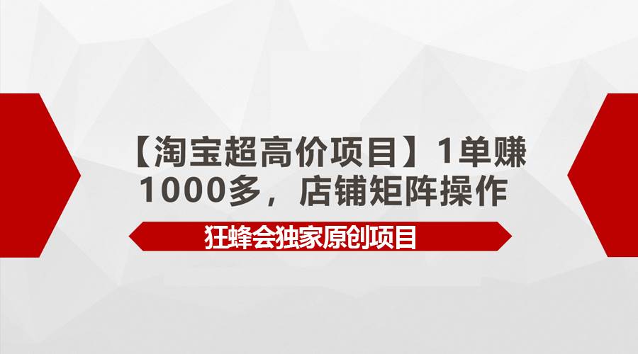 【淘宝超高价项目】1单赚1000多，店铺矩阵操作-91搞钱