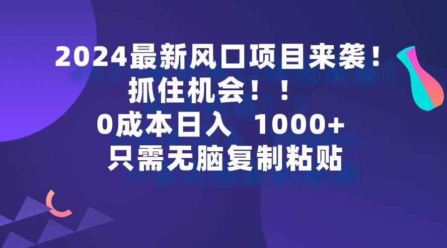 2024最新风口项目来袭,抓住机会,0成本一部手机日入1000+,只需无脑复...-91搞钱