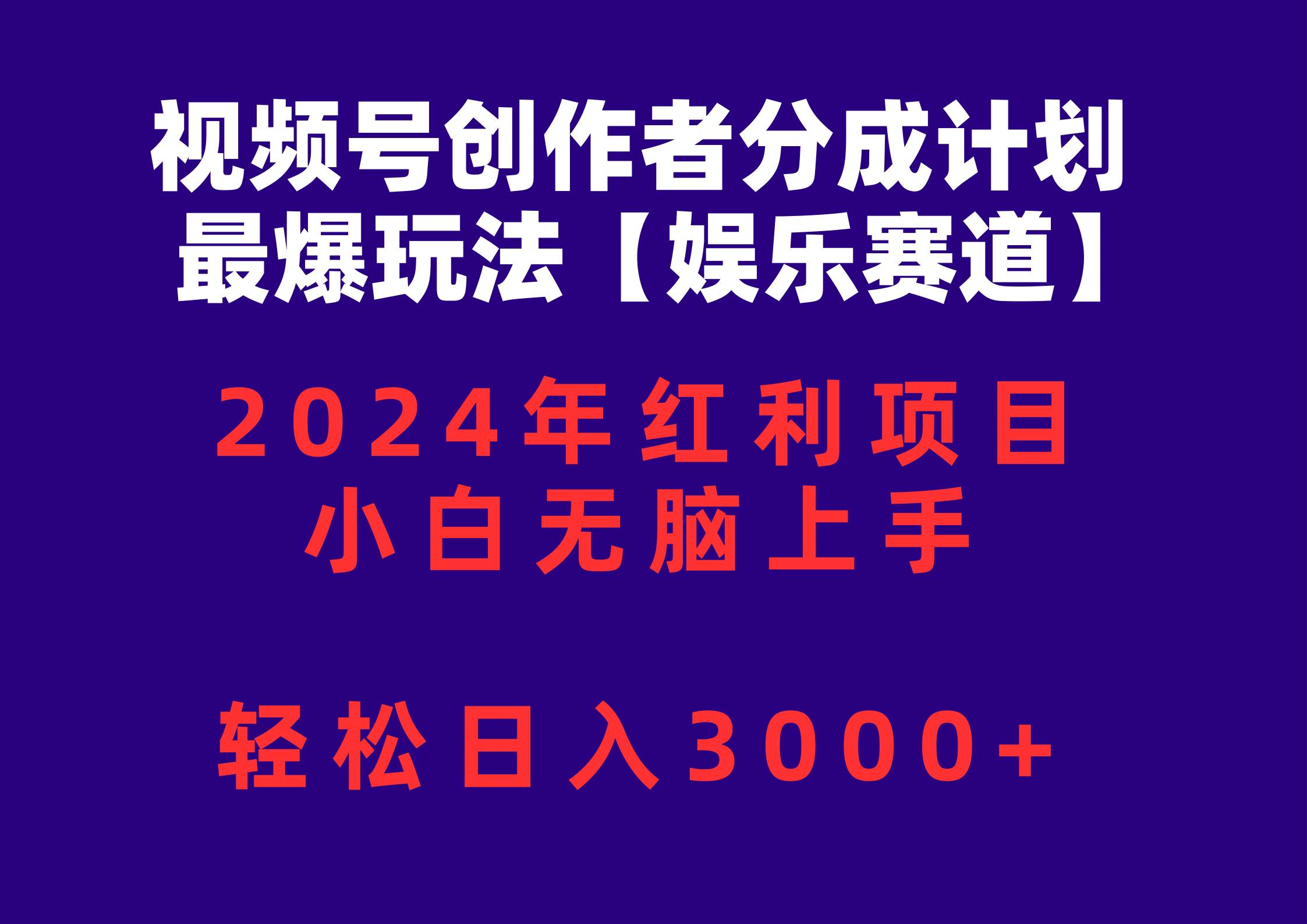 视频号创作者分成2024最爆玩法【娱乐赛道】，小白无脑上手，轻松日入3000+-91搞钱