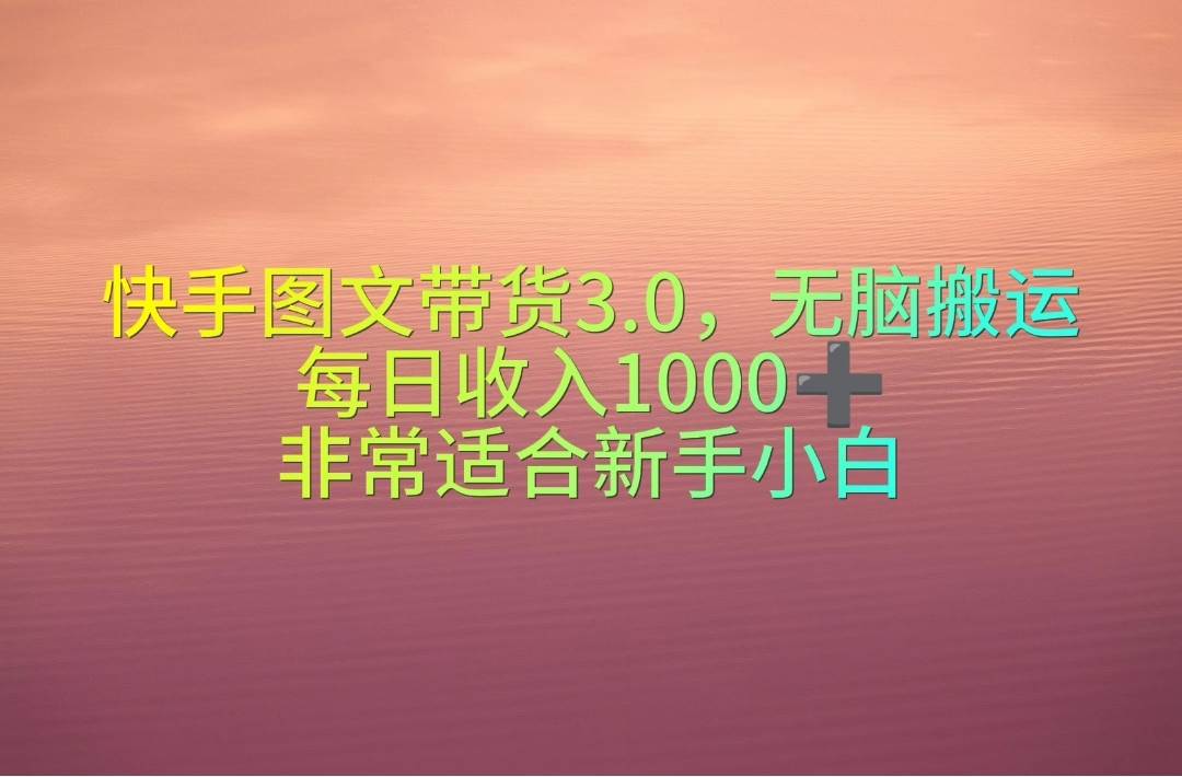快手图文带货3.0，无脑搬运，每日收入1000＋，非常适合新手小白-91搞钱