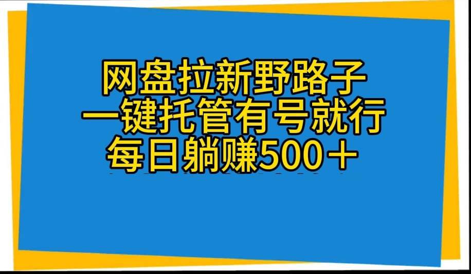 网盘拉新野路子，一键托管有号就行，全自动代发视频，每日躺赚500＋-91搞钱