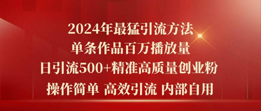 2024年最猛暴力引流方法，单条作品百万播放 单日引流500+高质量精准创业粉-91搞钱
