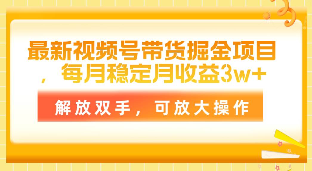 最新视频号带货掘金项目，每月稳定月收益3w+，解放双手，可放大操作-91搞钱