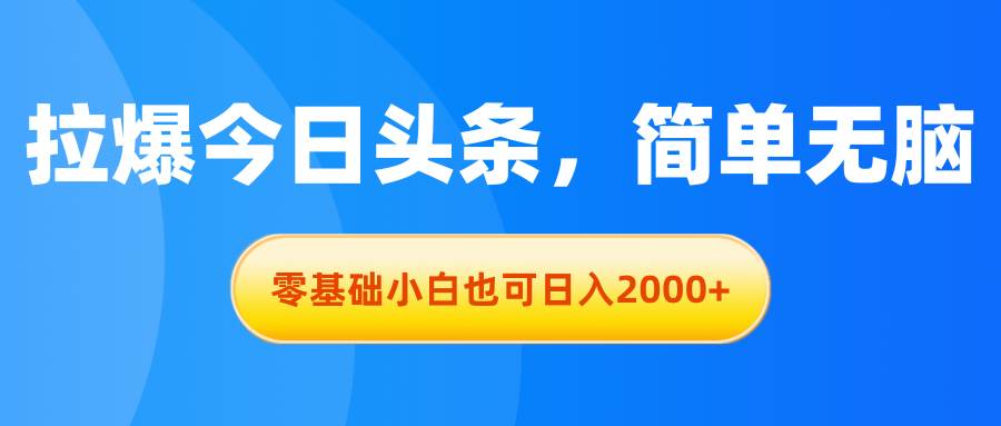 拉爆今日头条，简单无脑，零基础小白也可日入2000+-91搞钱