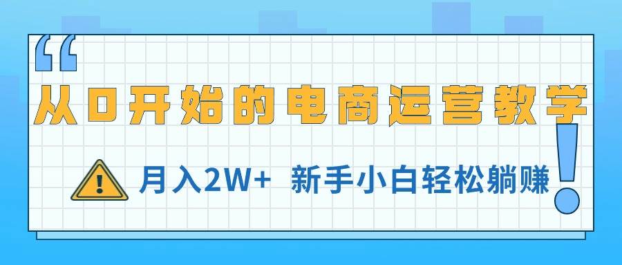 从0开始的电商运营教学，月入2W+，新手小白轻松躺赚-91搞钱