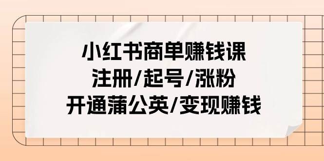 小红书商单赚钱课:注册/起号/涨粉/开通蒲公英/变现赚钱(25节课)-91搞钱