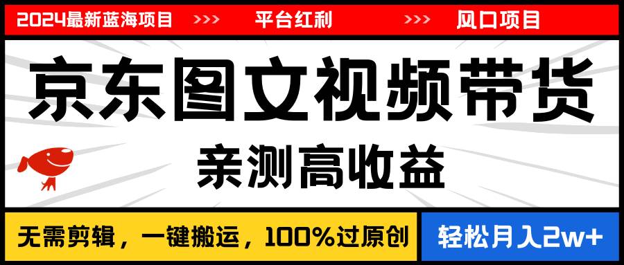 2024最新蓝海项目,逛逛京东图文视频带货,无需剪辑,月入20000+-91搞钱