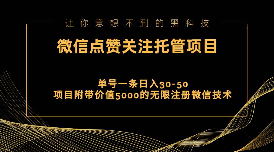 视频号托管点赞关注，单微信30-50元，附带价值5000无限注册微信技术-91搞钱