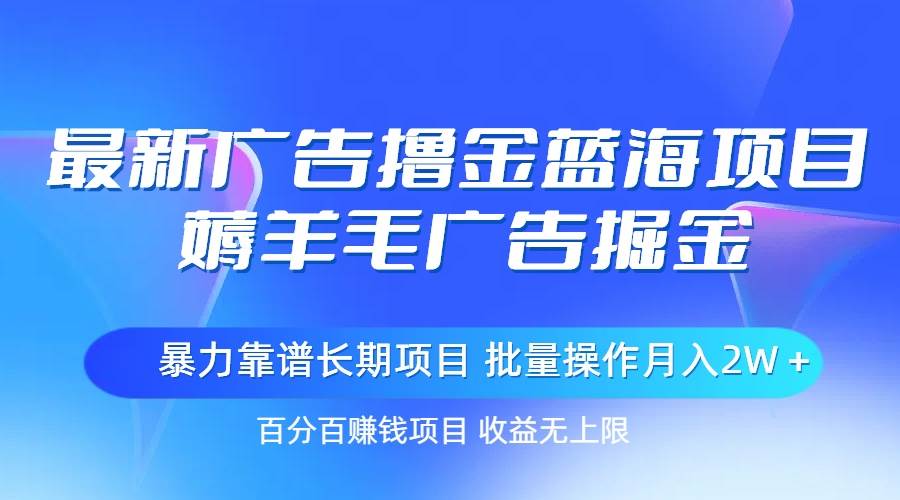 最新广告撸金蓝海项目，薅羊毛广告掘金 长期项目 批量操作月入2W＋-91搞钱