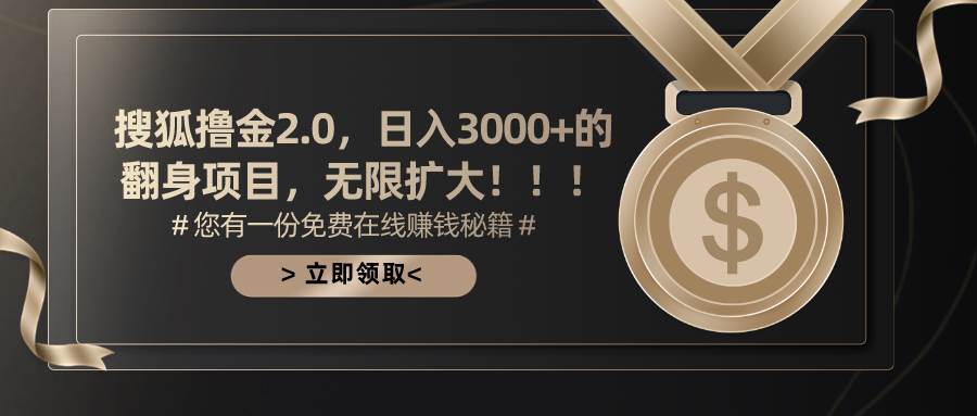 搜狐撸金2.0日入3000+，可无限扩大的翻身项目-91搞钱