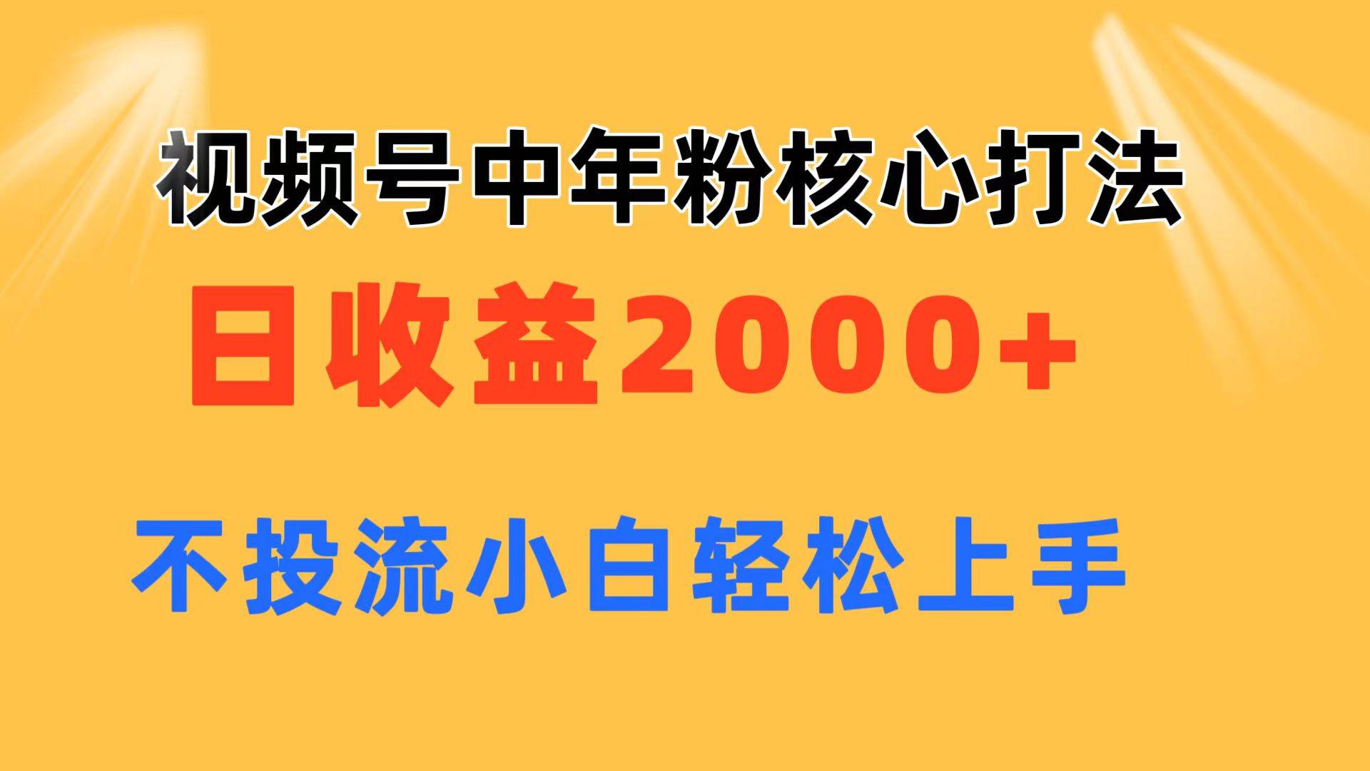视频号中年粉核心玩法 日收益2000+ 不投流小白轻松上手-91搞钱