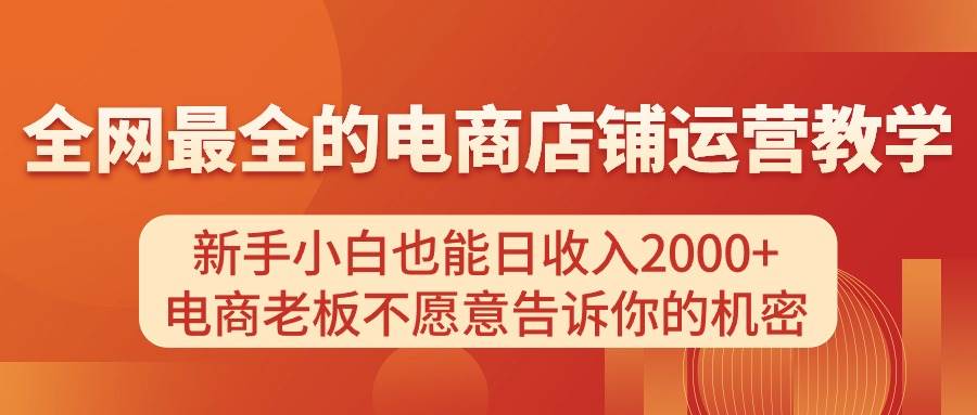 电商店铺运营教学,新手小白也能日收入2000+,电商老板不愿意告诉你的机密-91搞钱