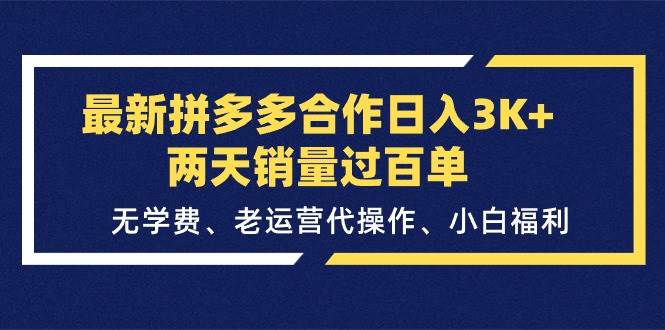 最新拼多多合作日入3K+两天销量过百单,无学费、老运营代操作、小白福利-91搞钱