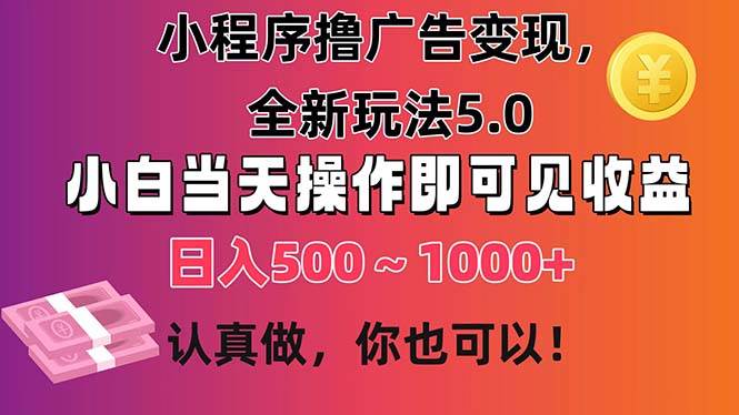 小程序撸广告变现,全新玩法5.0,小白当天操作即可上手,日收益 500~1000+-91搞钱