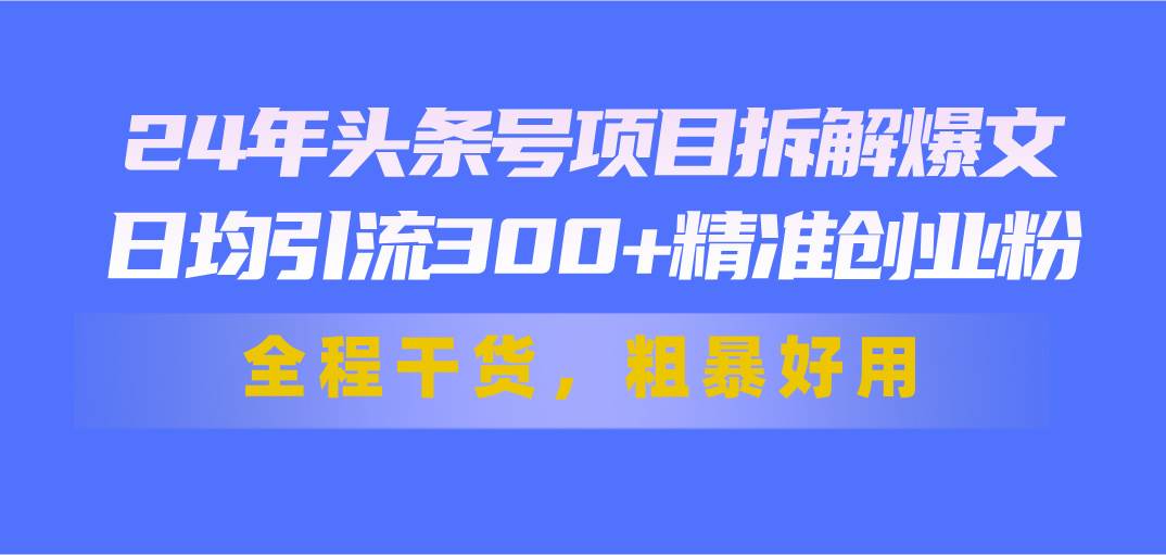 24年头条号项目拆解爆文,日均引流300+精准创业粉,全程干货,粗暴好用-91搞钱