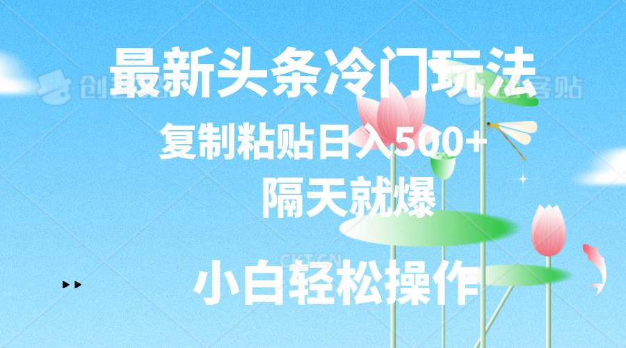 最新头条冷门玩法,隔天就爆,复制粘贴日入500+-91搞钱