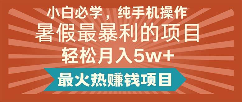 小白必学,纯手机操作,暑假最暴利的项目轻松月入5w+最火热赚钱项目-91搞钱