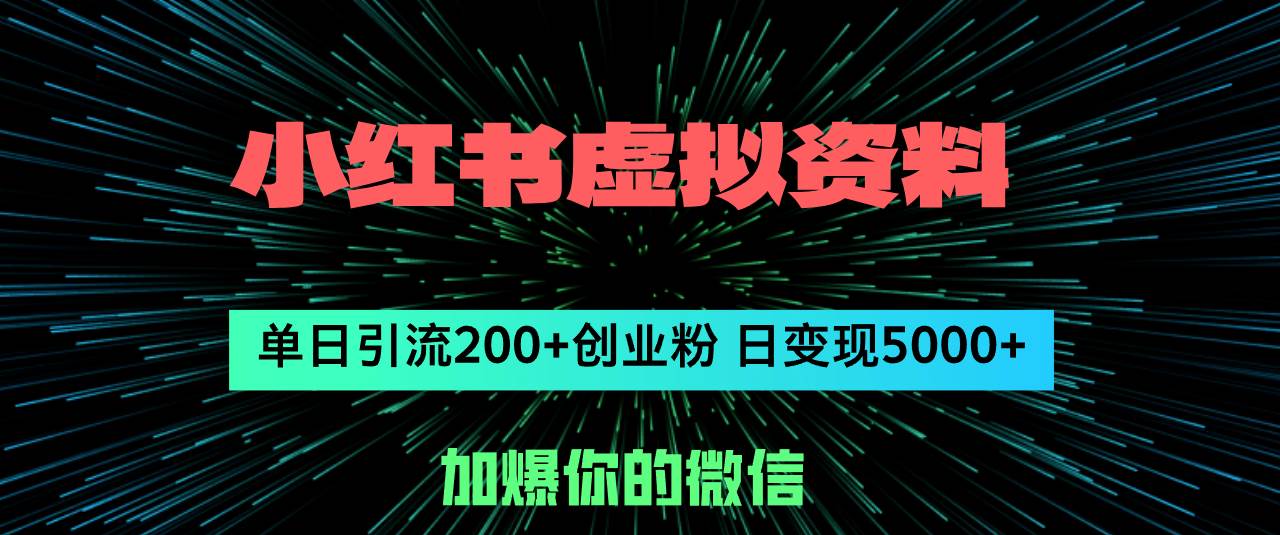 小红书虚拟资料日引流200+创业粉,单日变现5000+-91搞钱